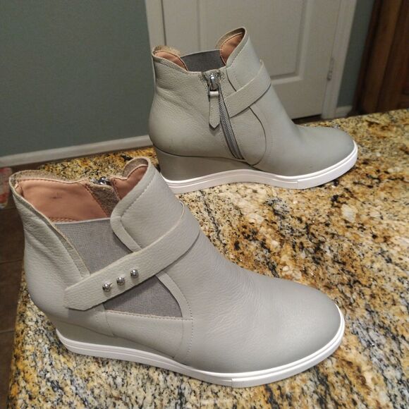 Linea Paolo Freshton High Top Leather Wedge Sneaker Ankle Bootie Gray Size 6.5 M - Picture 5 of 12